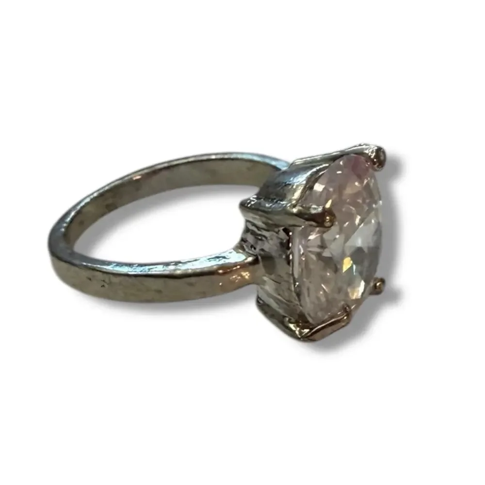 Faux Diamond CZ Solitaire Engagement Silver Ring Size 6.5